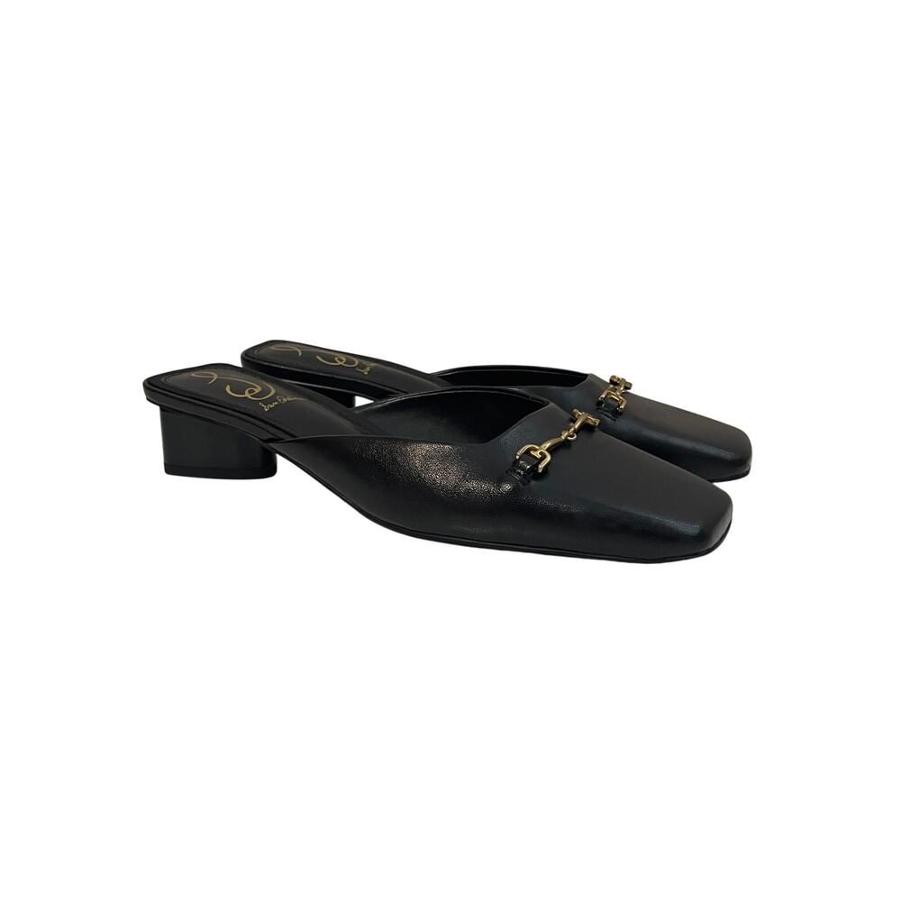Sam Edelman Black Leather Slip-On Mules with Gold Bit Detail - Picture 11 of 11